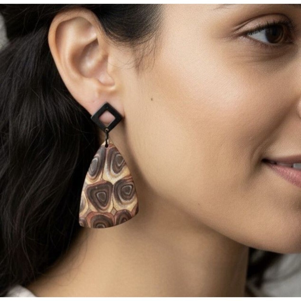Handmade Metallic Copper Polymer Clay Dangle Earrings Stainless Steel Posts
